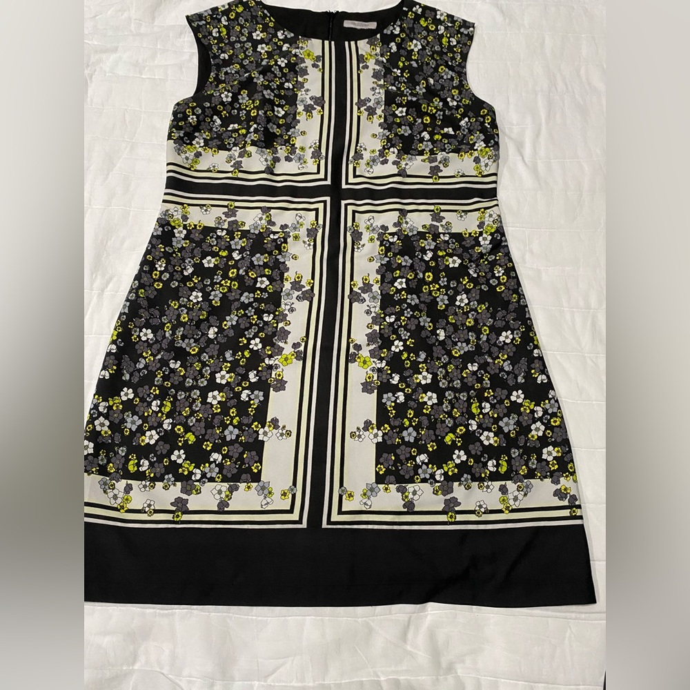 Great Plains London Black Floral Panel Dress with Yellow Accents